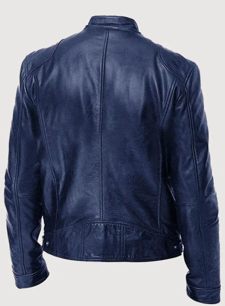 Men's Black Slim-Fit Zip-Up Leather Biker Jacket