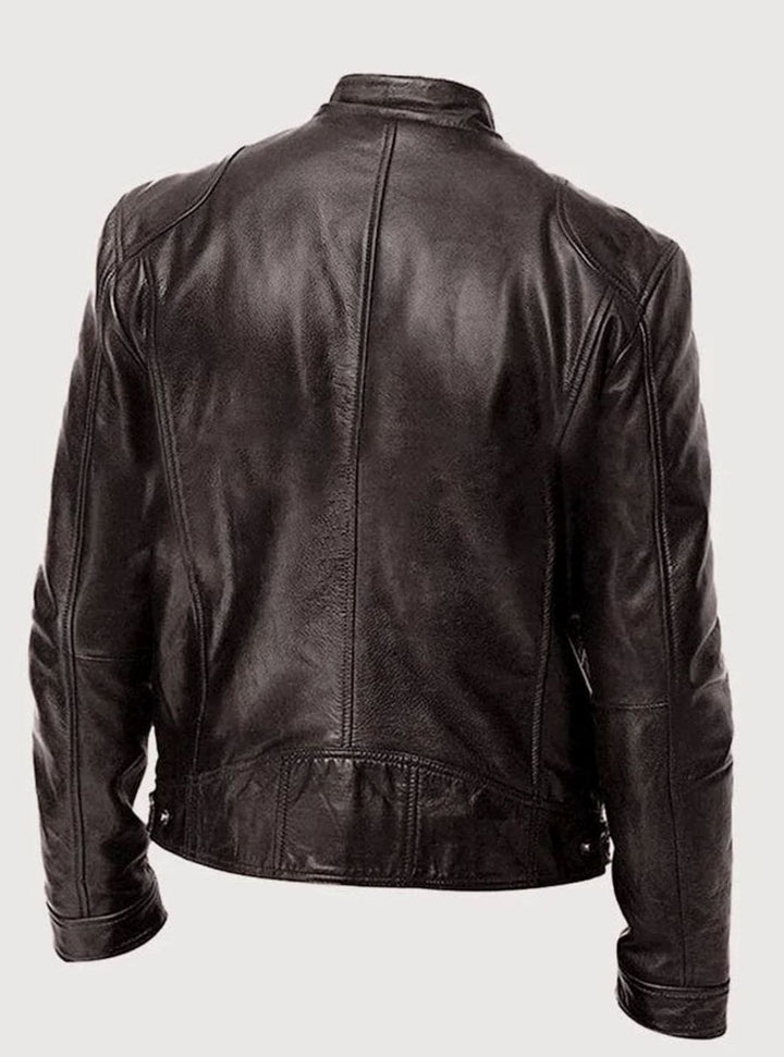 Men's Black Slim-Fit Zip-Up Leather Biker Jacket