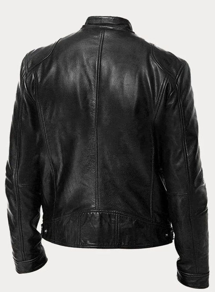 Men's Black Slim-Fit Zip-Up Leather Biker Jacket