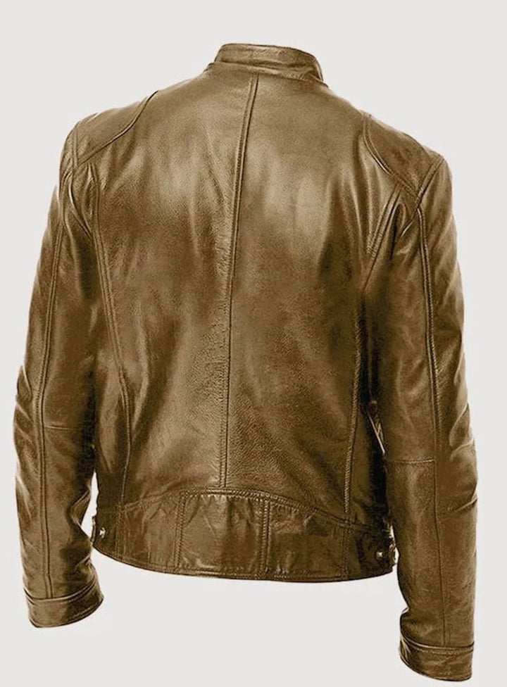 Men's Black Slim-Fit Zip-Up Leather Biker Jacket