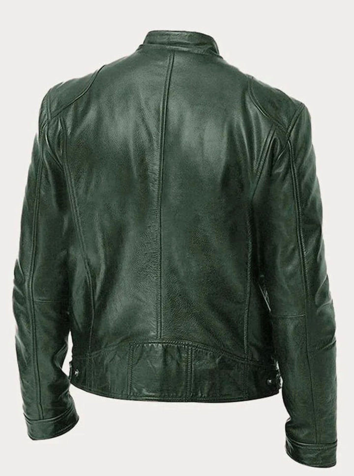 Men's Black Slim-Fit Zip-Up Leather Biker Jacket