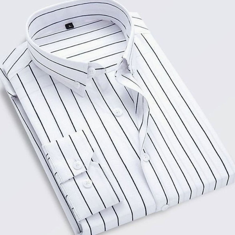 Men's Classic Striped Summer Long-Sleeve Shirt - White