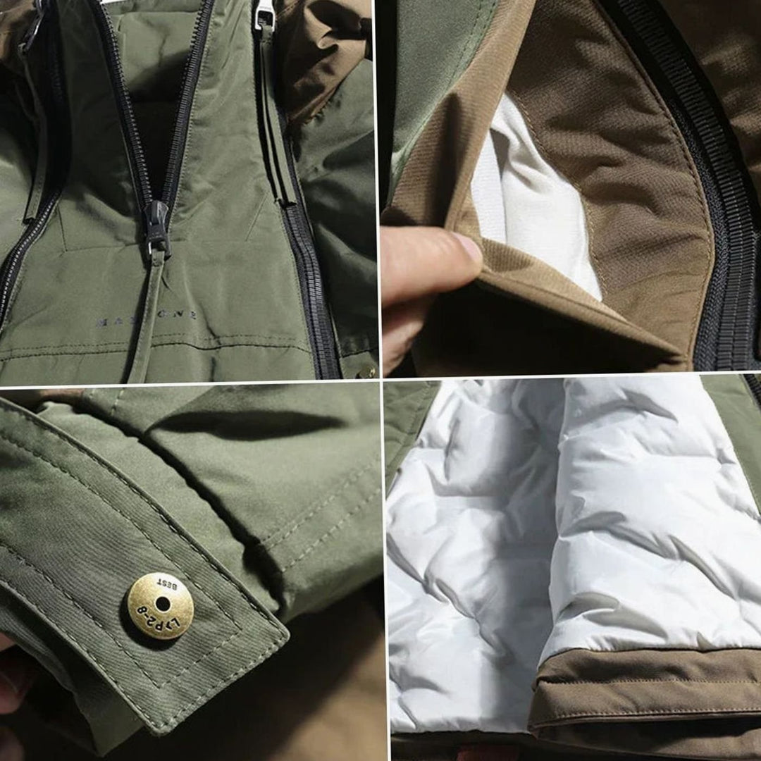 Men's Colour-Block Double-Zip Hooded Windproof Parka Jacket
