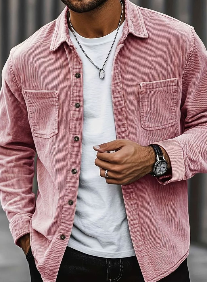 Men's Corduroy Button-Up Shacket Dual Chest Pocket
