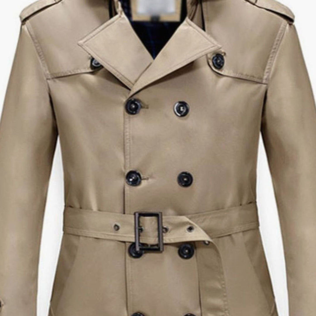 Men's Double-Breasted Belted Slim-Fit Trench Coat