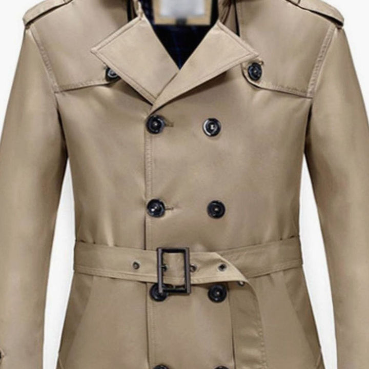 Men's Double-Breasted Belted Slim-Fit Trench Coat
