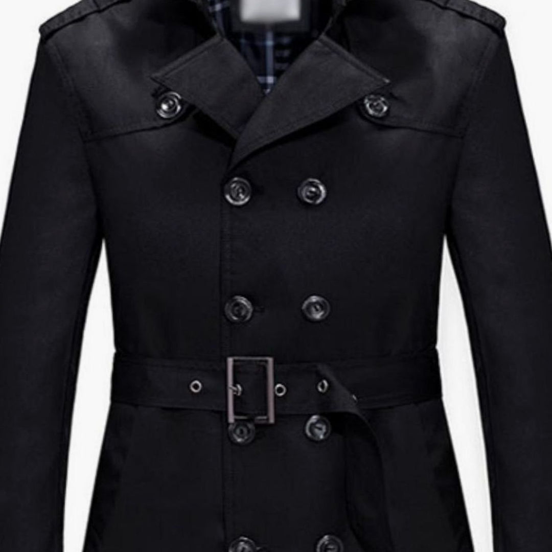 Men's Double-Breasted Belted Slim-Fit Trench Coat