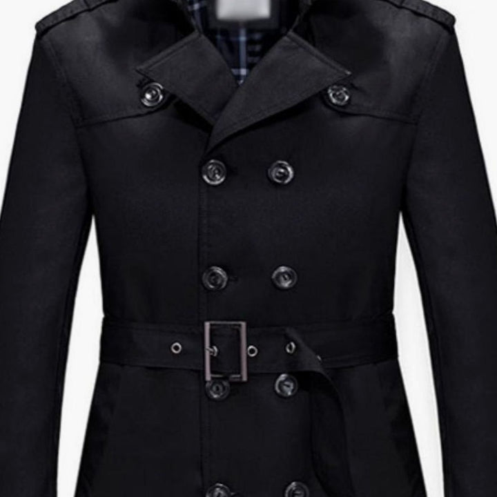 Men's Double-Breasted Belted Slim-Fit Trench Coat