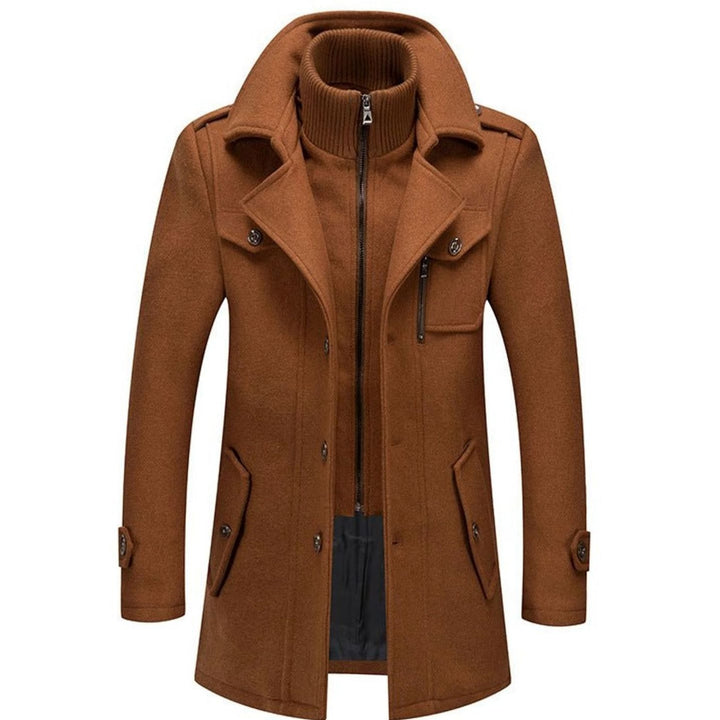Men's Double-Layer Slim-Fit Wool-Look Winter Overcoat - Brown