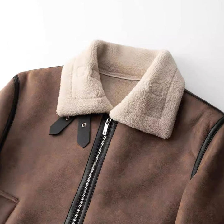 Men's Faux Shearling Lined Leather-Finish Winter Jacket