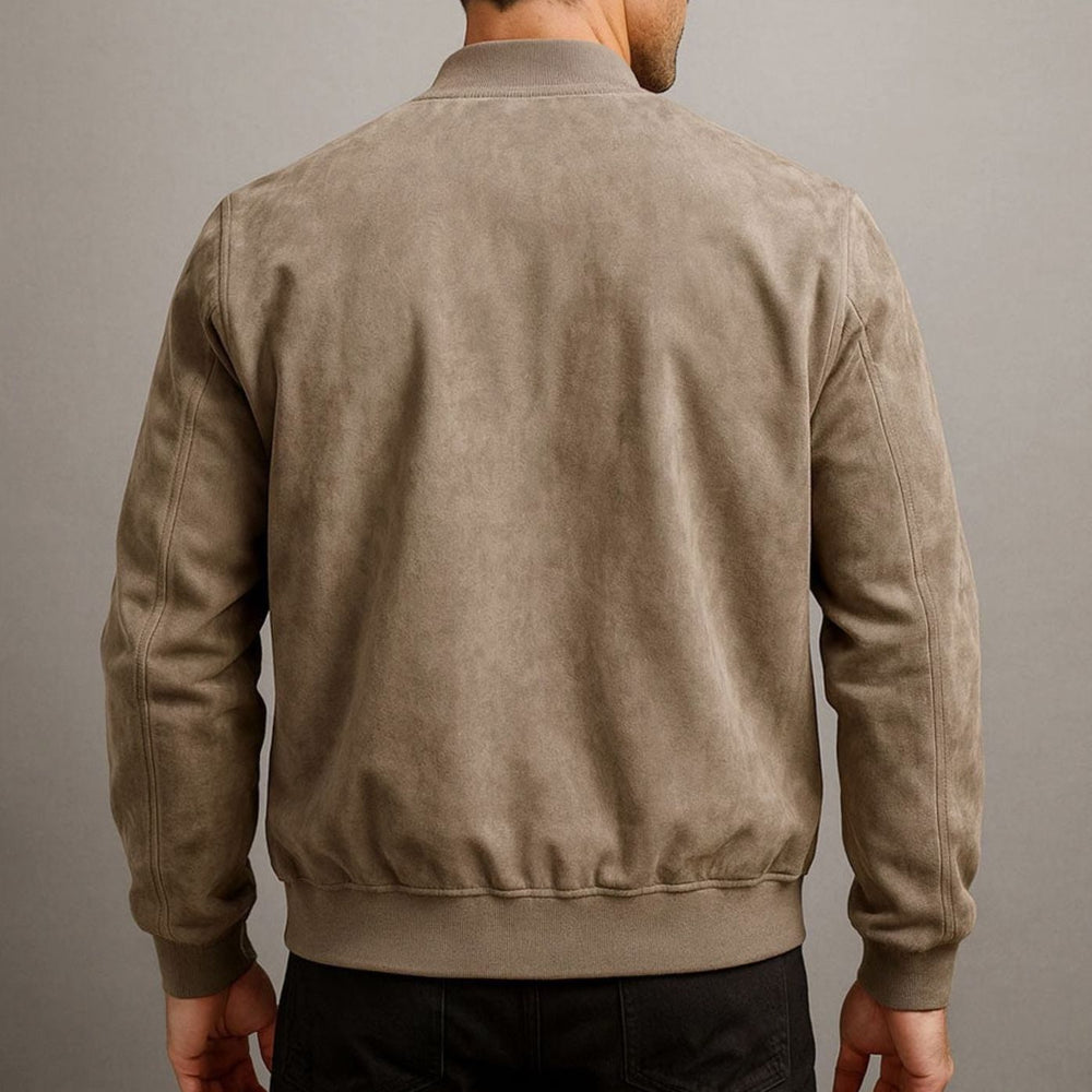 Men's Faux Suede Zip-Up Bomber Jacket with Side Pockets