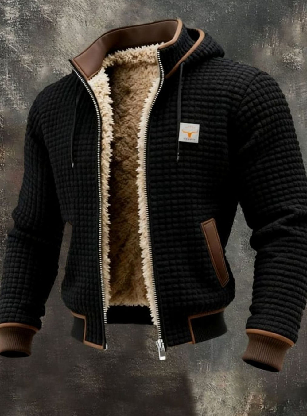 Men's Fleece-Lined Hooded Full-Zip Winter Jacket - Black