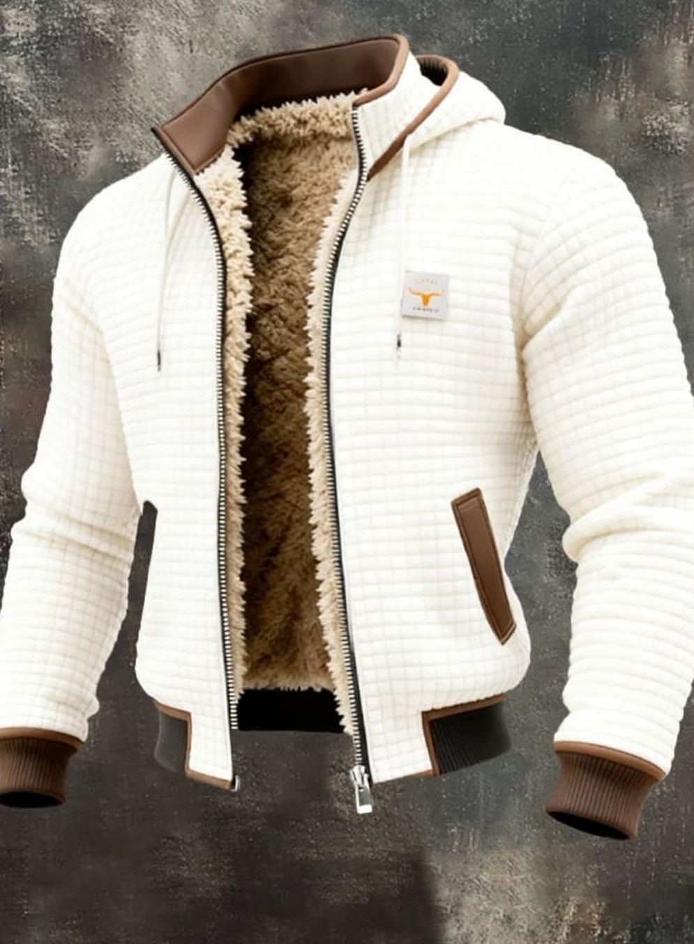 Men's Fleece-Lined Hooded Full-Zip Winter Jacket - White
