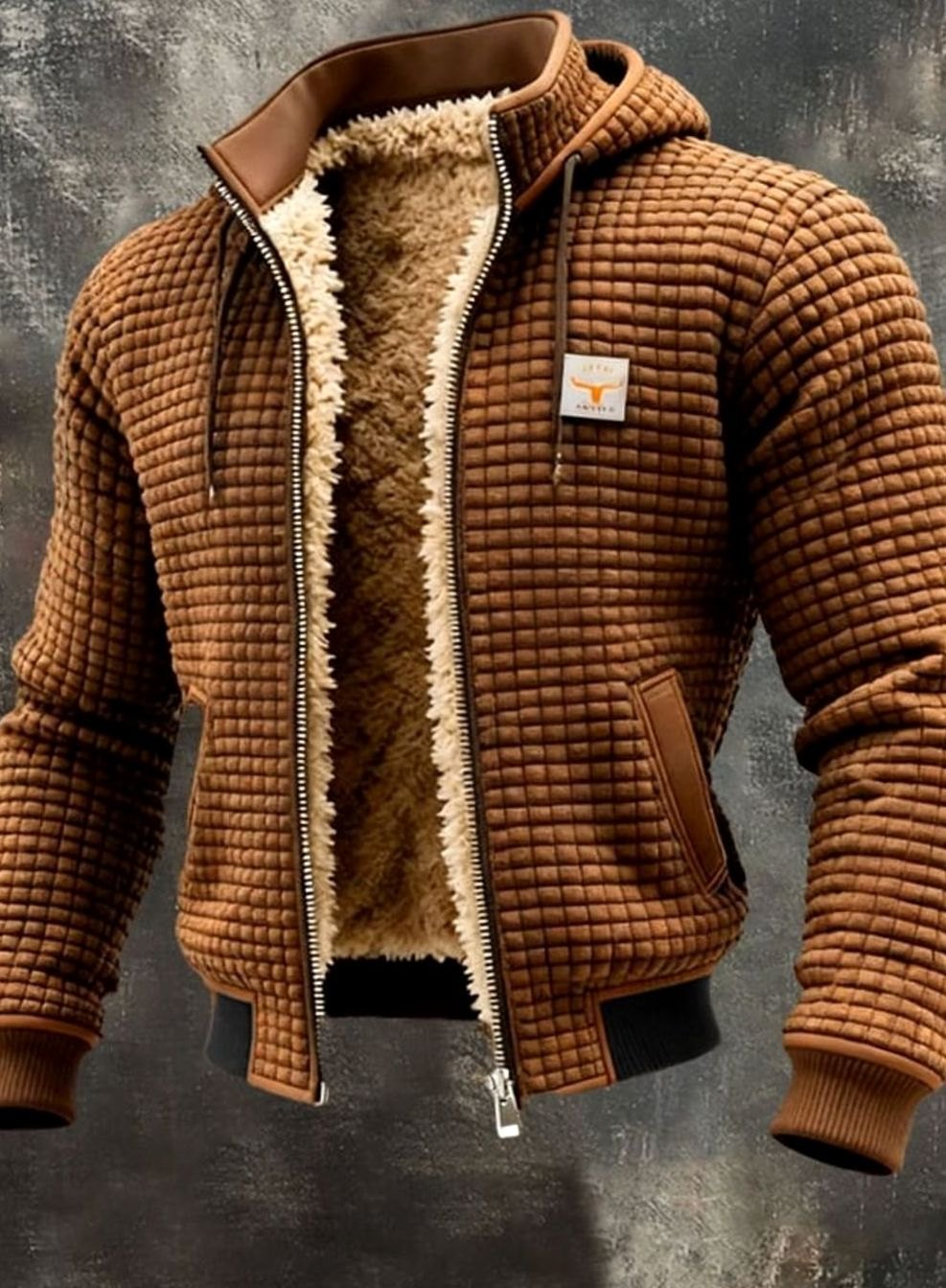 Men's Fleece-Lined Hooded Full-Zip Winter Jacket - Brown