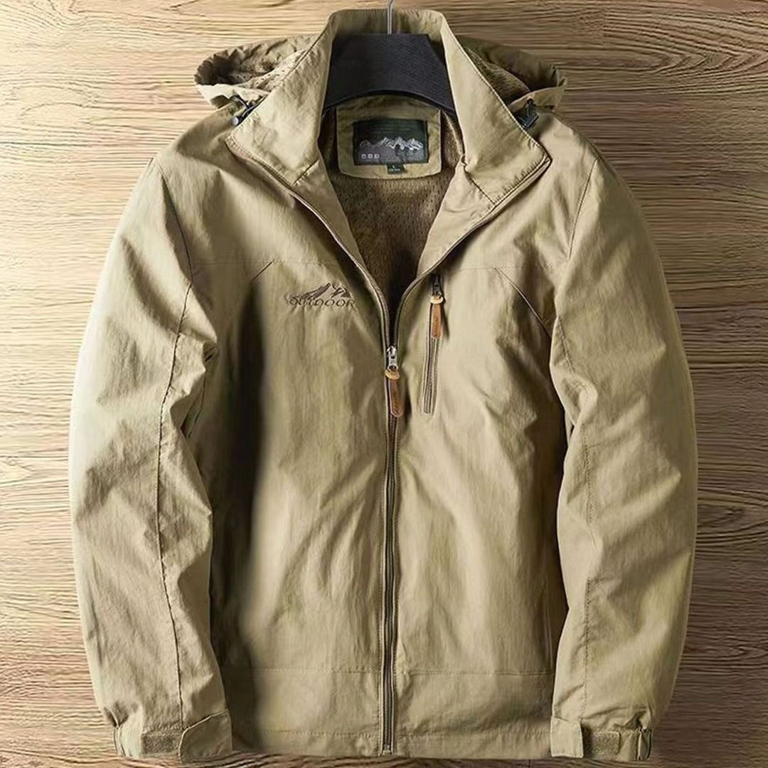 Men's Fleece-Lined Hooded Water-Repellent Outdoor Jacket - Khaki