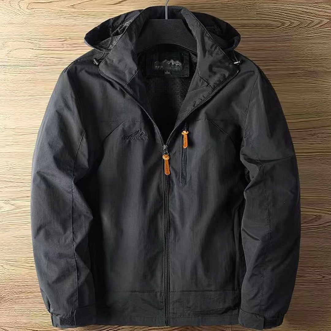 Men's Fleece-Lined Hooded Water-Repellent Outdoor Jacket - Black