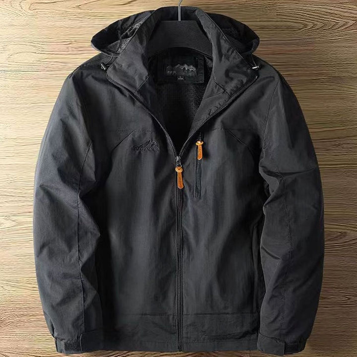 Men's Fleece-Lined Hooded Water-Repellent Outdoor Jacket - Black