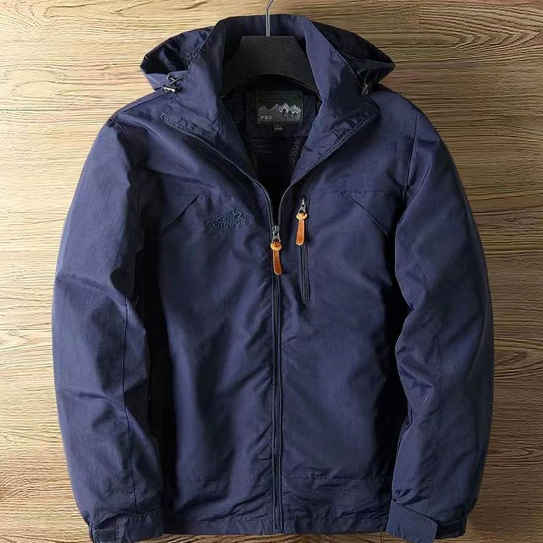 Men's Fleece-Lined Hooded Water-Repellent Outdoor Jacket - Blue