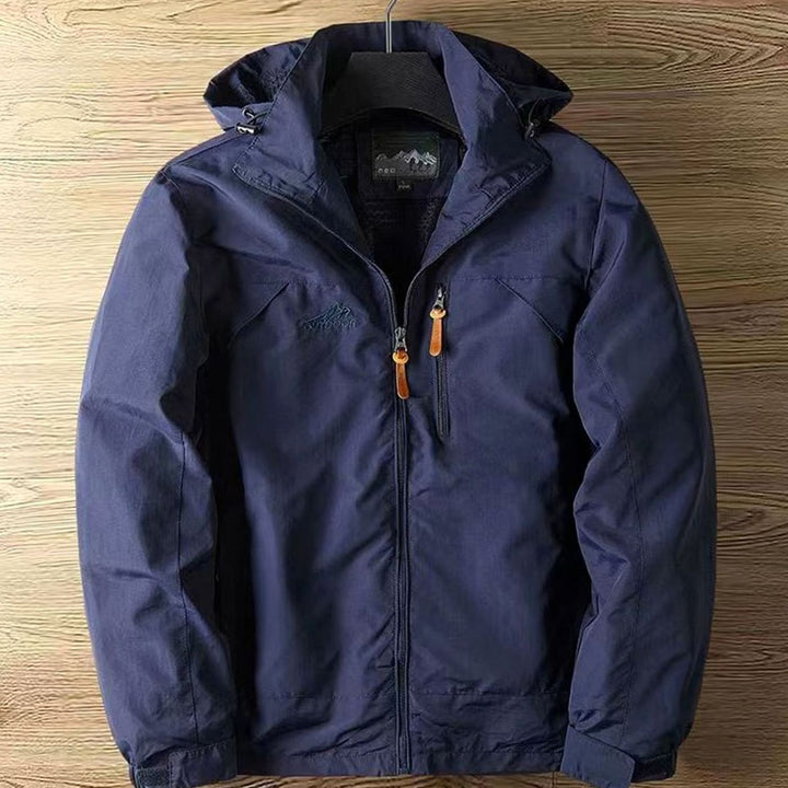Men's Fleece-Lined Hooded Water-Repellent Outdoor Jacket - Blue