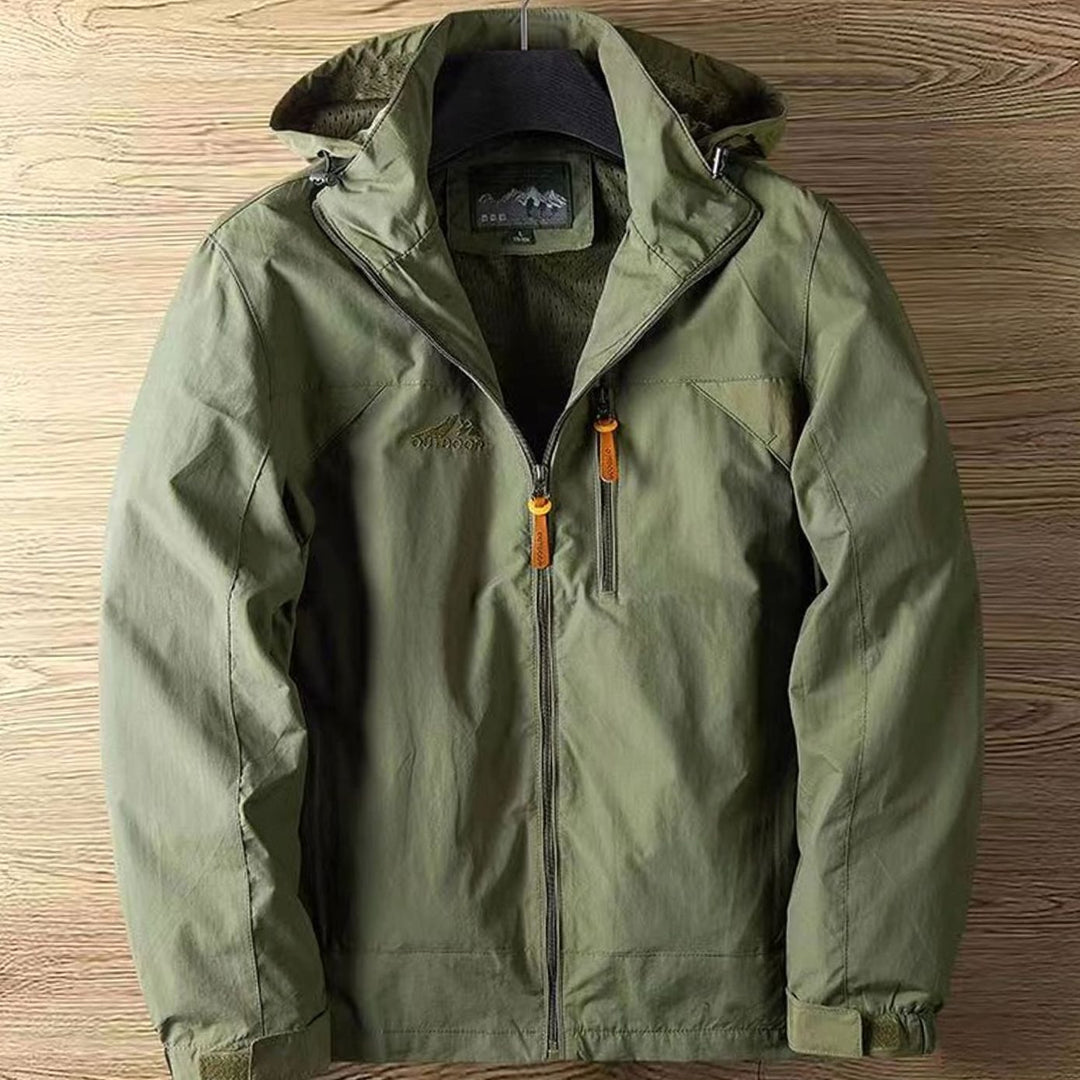 Men's Fleece-Lined Hooded Water-Repellent Outdoor Jacket - Green