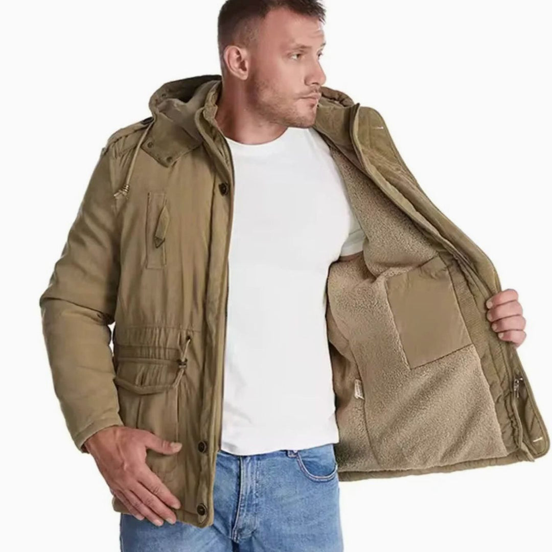 Men's Fleece-Lined Hooded Windproof Parka Winter Coat