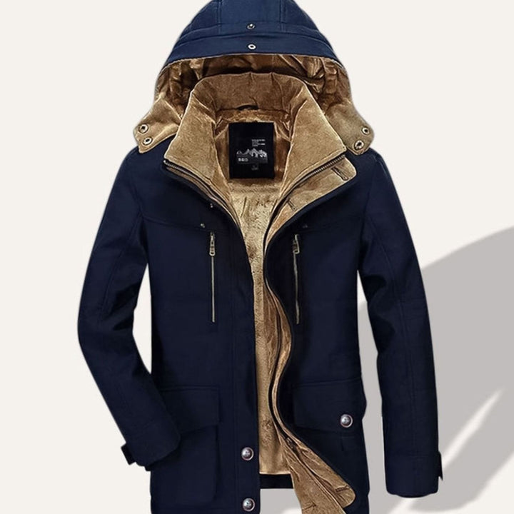 Men's Fleece-Lined Hooded Winter Parka Coat Multi-Pocket - Blue