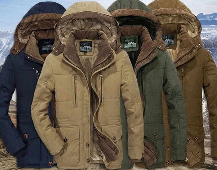 Men's Fleece-Lined Hooded Winter Parka Coat Multi-Pocket