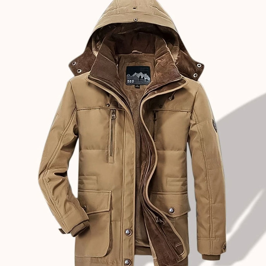 Men's Fleece-Lined Hooded Winter Parka Coat Multi-Pocket
