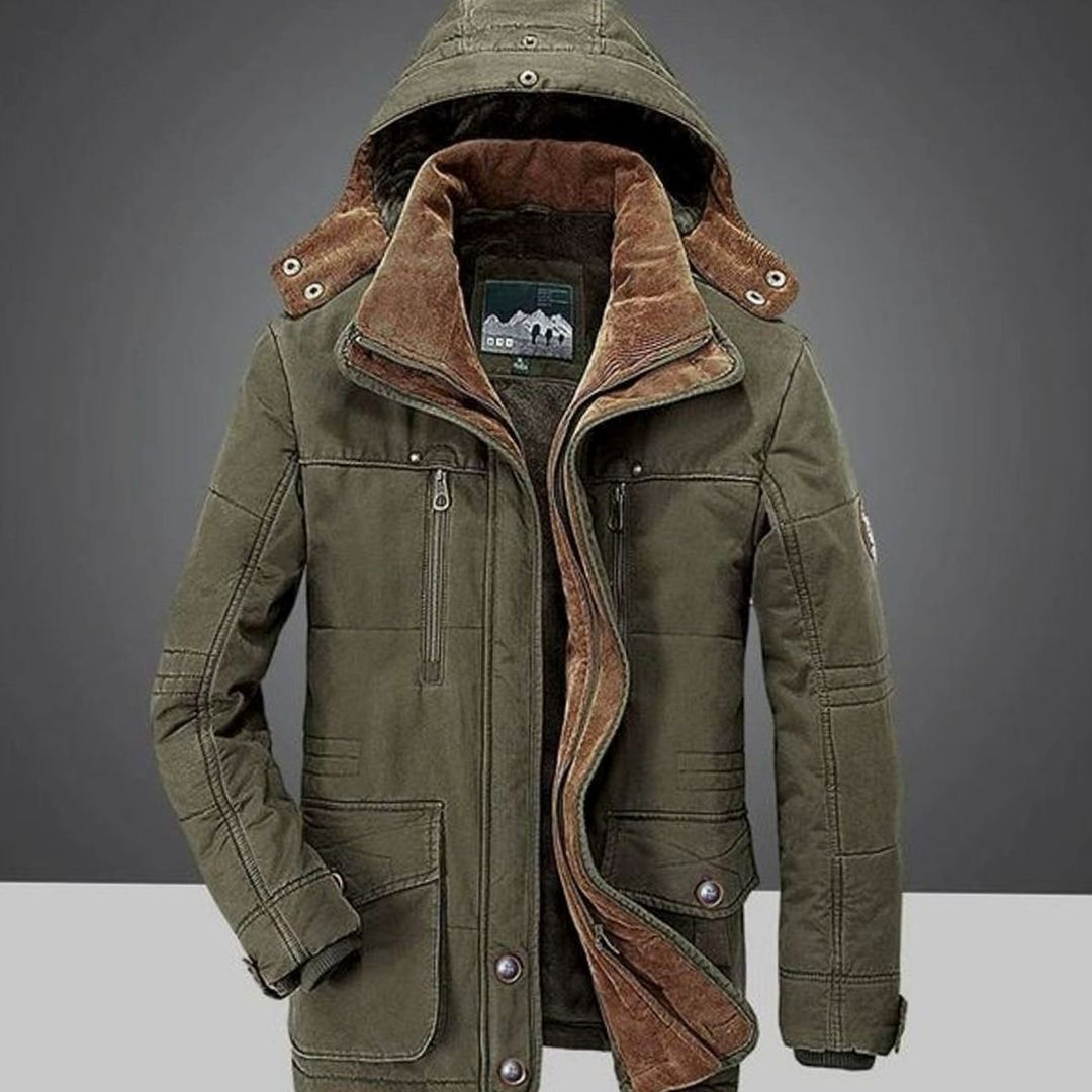 Men's Fleece-Lined Hooded Winter Parka Coat Multi-Pocket - Green