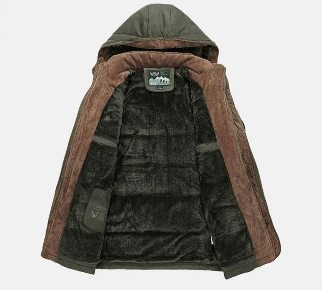 Men's Fleece-Lined Hooded Winter Parka Coat Multi-Pocket