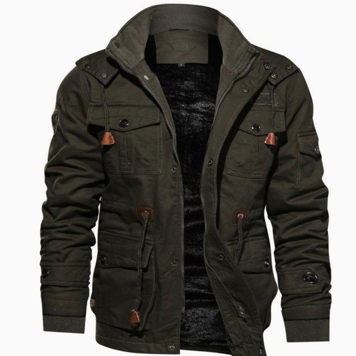 Men's Fleece-Lined Multi-Pocket Winter Cargo Jacket - Green