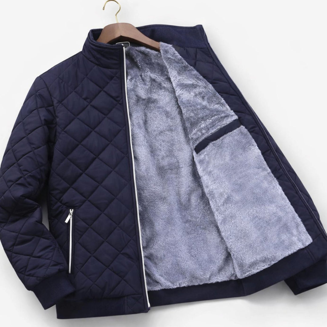 Men's Fleece-Lined Quilted Diamond-Stitch Zip-Up Jacket