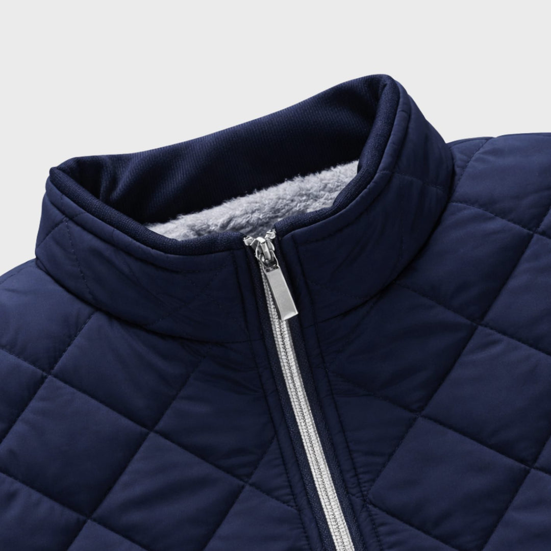 Men's Fleece-Lined Quilted Diamond-Stitch Zip-Up Jacket
