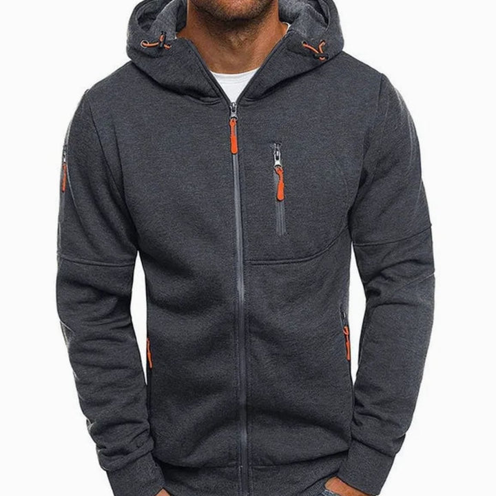 Men's Fleece Zip-Up Hoodie Jacket Multi-Pocket - Dark Grey