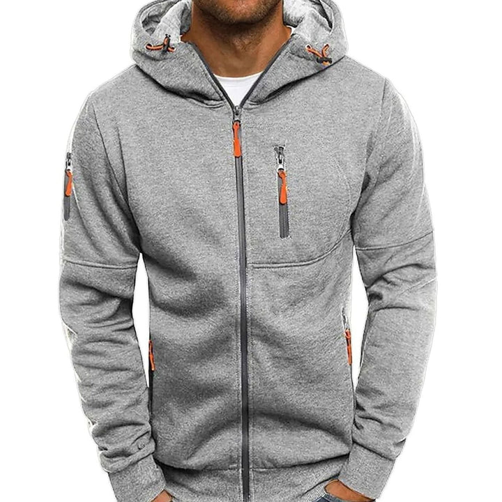 Men's Fleece Zip-Up Hoodie Jacket Multi-Pocket - Light Grey