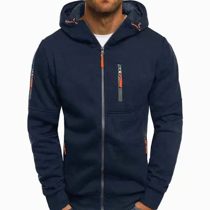 Men's Fleece Zip-Up Hoodie Jacket Multi-Pocket - Navy Blue