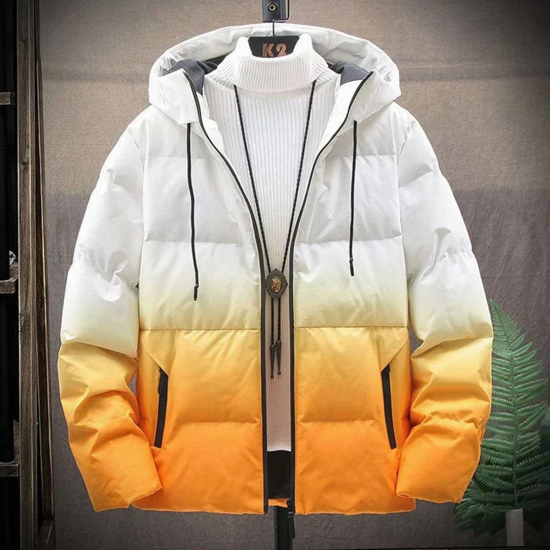 Men's Gradient Hooded Puffer Winter Jacket Zip-Up - Yellow