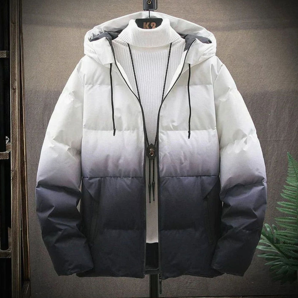 Men's Gradient Hooded Puffer Winter Jacket Zip-Up - Black