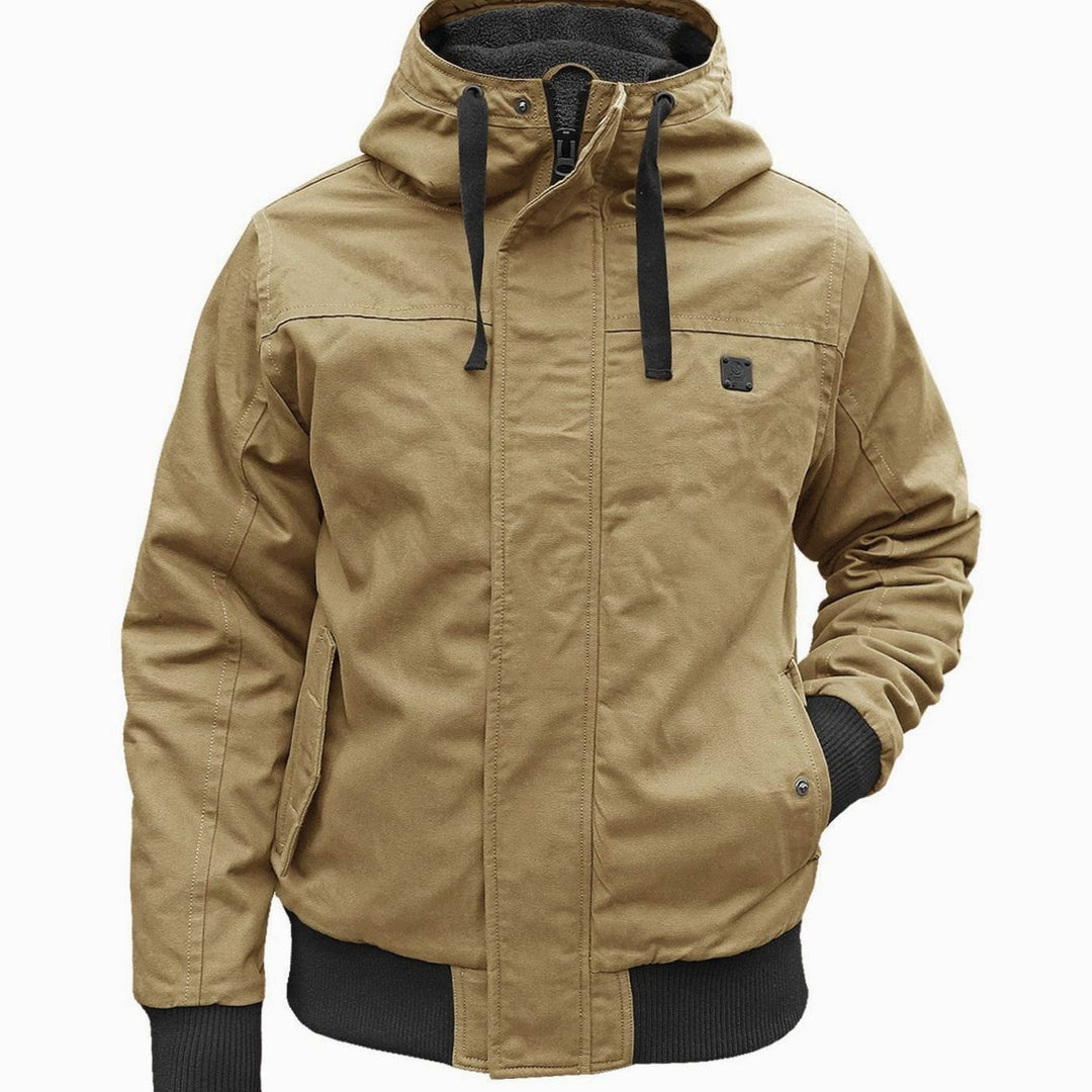 Men's Hooded Blouson Winter Jacket Windproof Fleece-Lined - Khaki