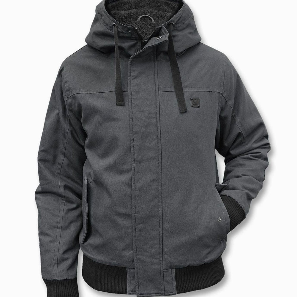 Men's Hooded Blouson Winter Jacket Windproof Fleece-Lined - Grey