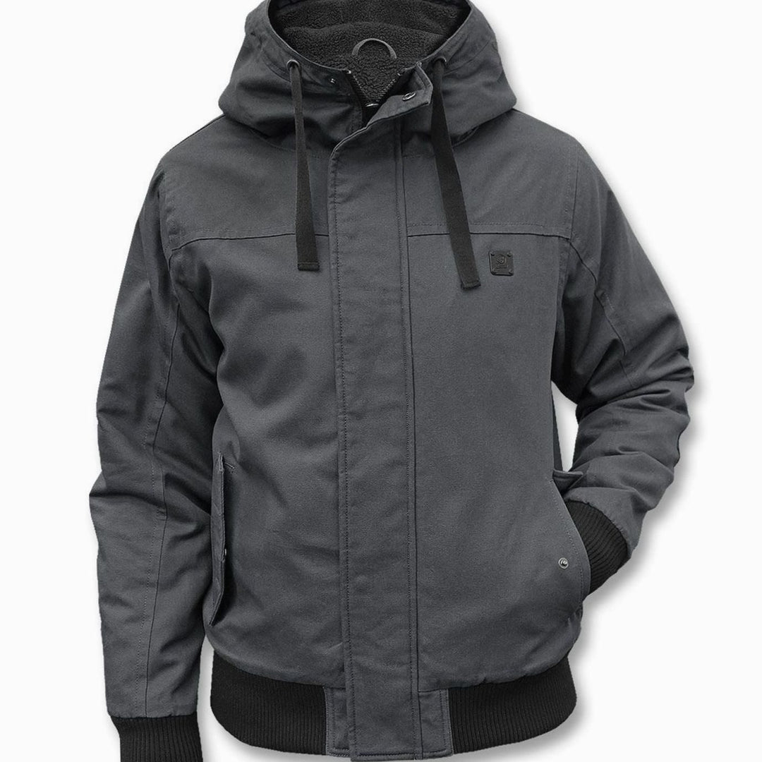 Men's Hooded Blouson Winter Jacket Windproof Fleece-Lined - Grey