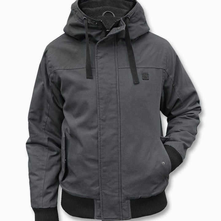 Men's Hooded Blouson Winter Jacket Windproof Fleece-Lined - Grey