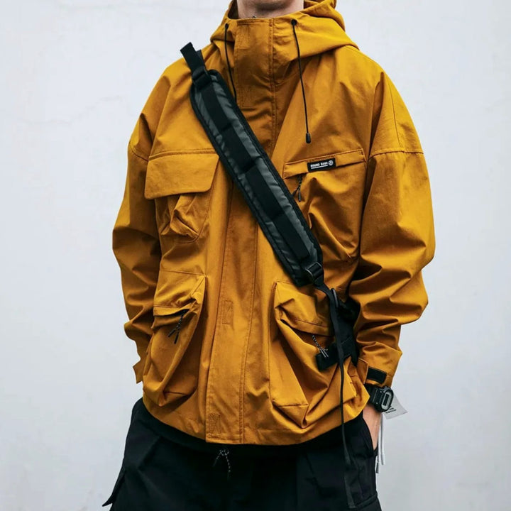 Men's Hooded Multi-Pocket Technical Outdoor Jacket - Yellow