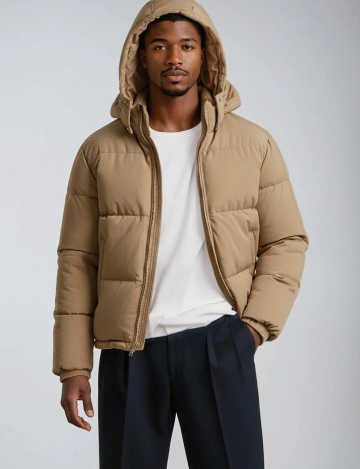 Men's Hooded Quilted Puffer Winter Coat Elastic Cuffs