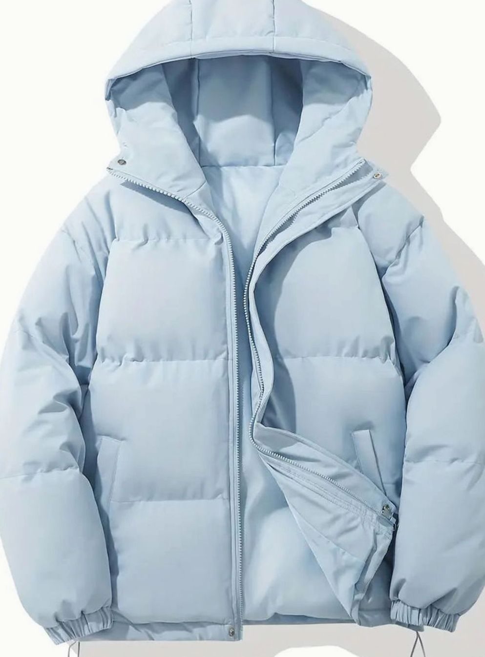 Men's Hooded Quilted Puffer Winter Coat Elastic Cuffs - Blue