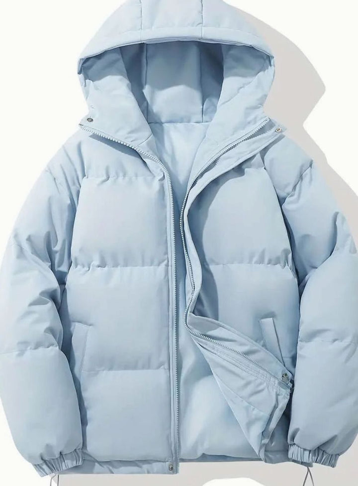 Men's Hooded Quilted Puffer Winter Coat Elastic Cuffs - Blue