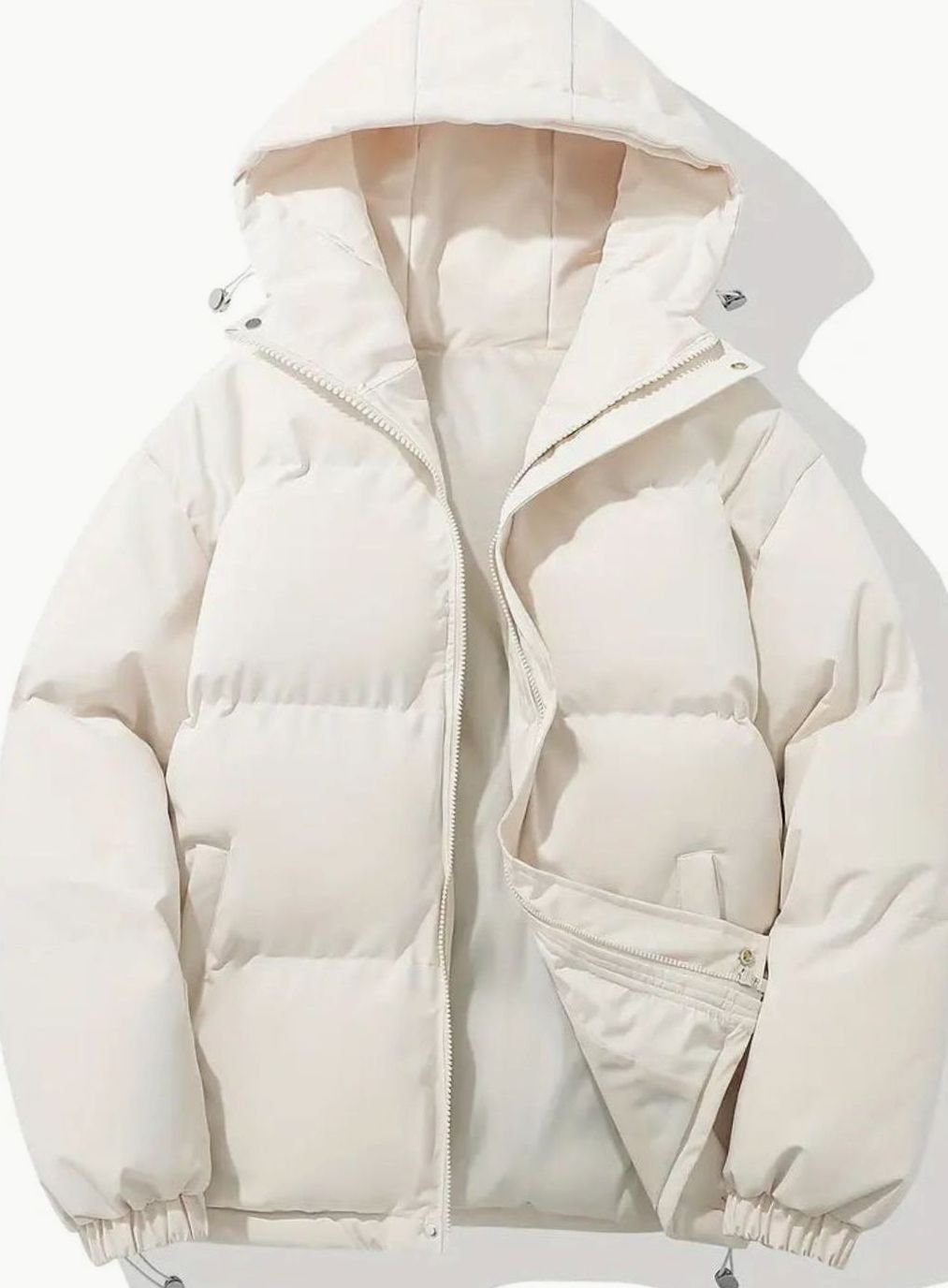 Men's Hooded Quilted Puffer Winter Coat Elastic Cuffs - White