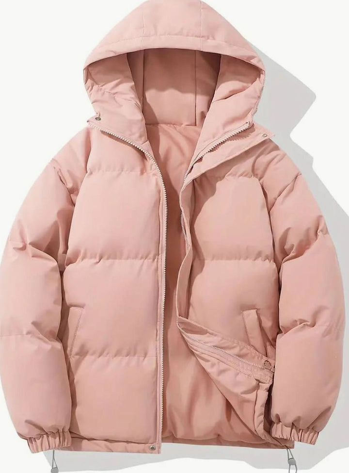 Men's Hooded Quilted Puffer Winter Coat Elastic Cuffs - Pink