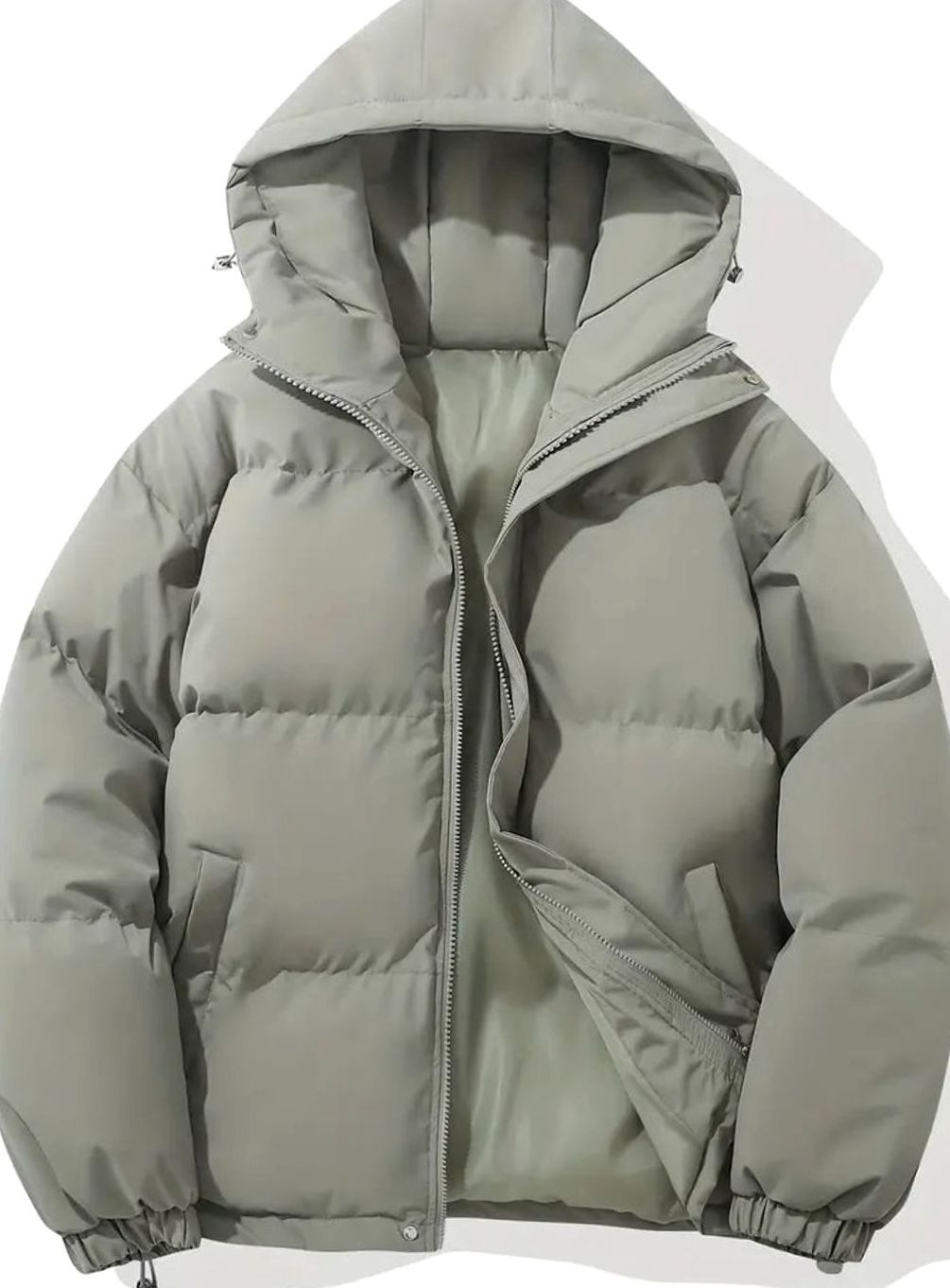 Men's Hooded Quilted Puffer Winter Coat Elastic Cuffs - Green