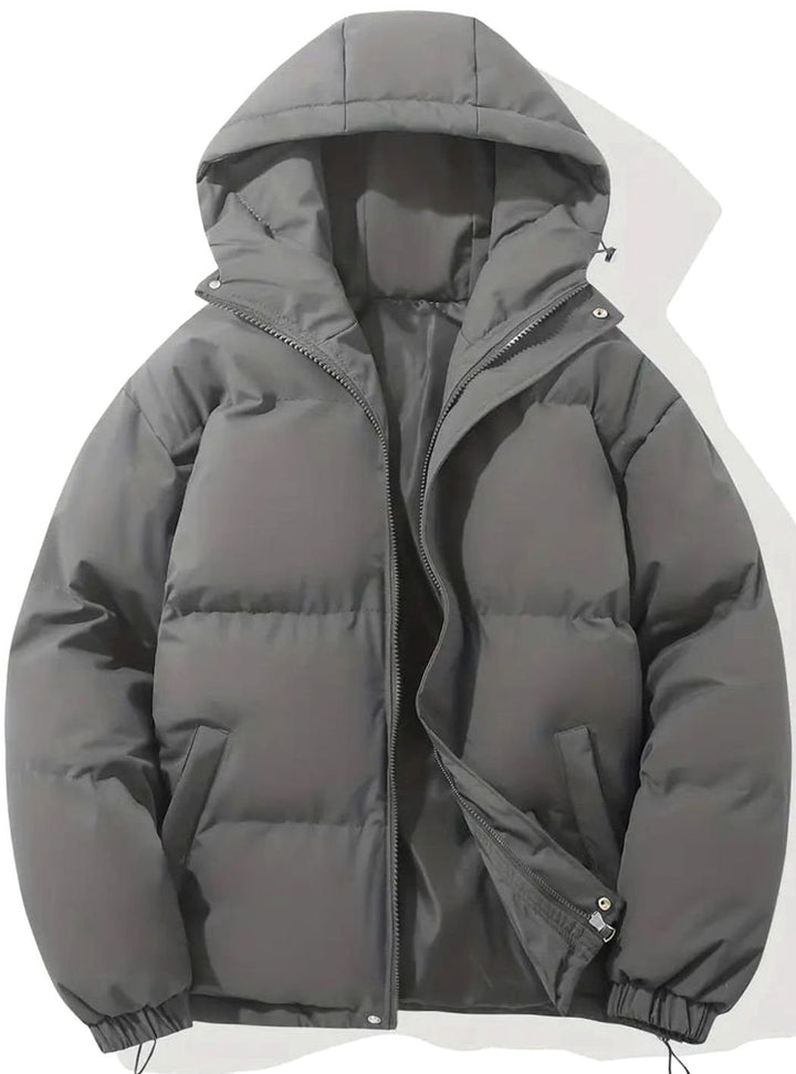 Men's Hooded Quilted Puffer Winter Coat Elastic Cuffs - Grey